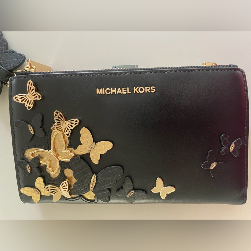 Michael Kors Adele Leather Butterfly Smartphone Clutch & Wristlet - Picture 16 of 16